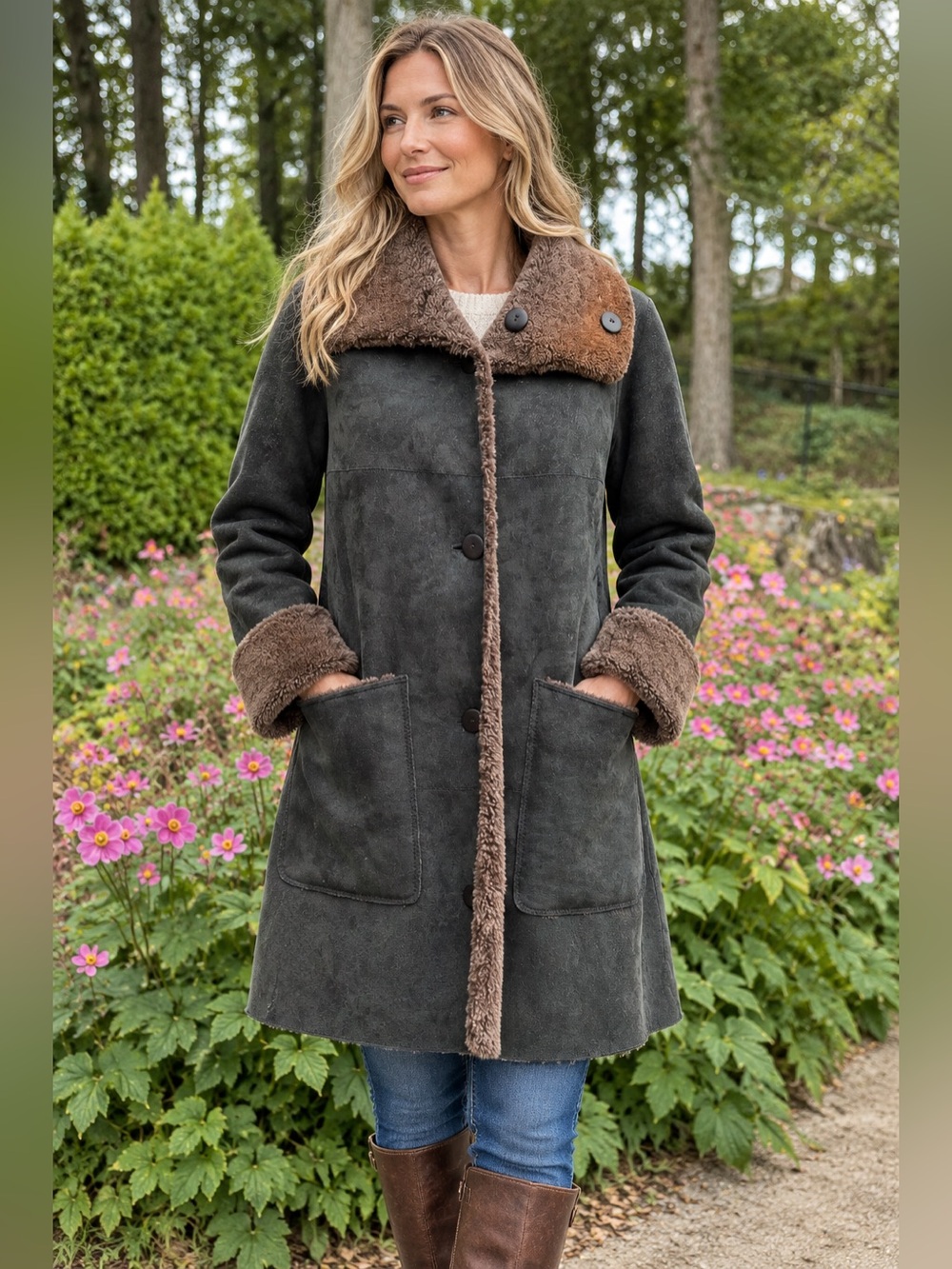 Danier Brown Shearling Coat REVERSIBLE Large